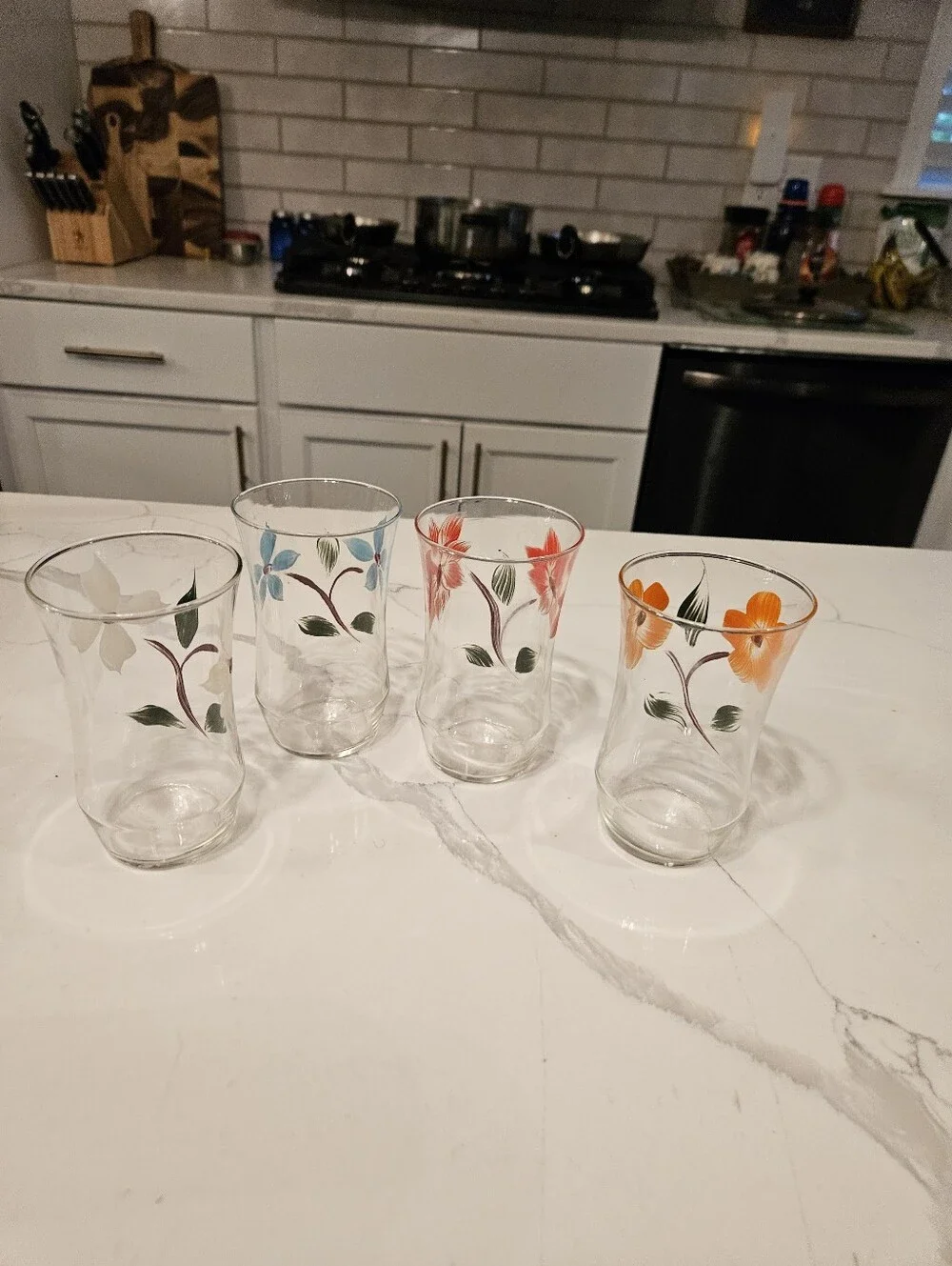 Floral Painted Glass Tumbler Set - Multicolor Set of 4